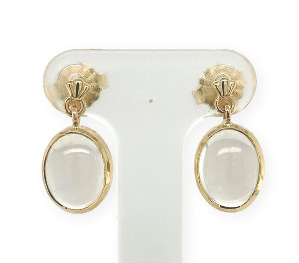 14k Yellow Gold Pair of Oval Genuine Natural Moonstone Drop Earrings (#J6710)