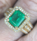 10k Yellow Gold 1.62ct Genuine Natural Emerald and Diamond Ring (#J2604)