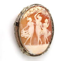 14k Gold Genuine Natural Shell Cameo Pin The Three Graces Figural (#J6245)