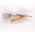 18k Gold Carved Genuine Natural Chalcedony Tulip Flower Pin w/ Diamond (#J6238)