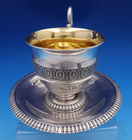 French Sterling Silver Cup and Saucer 2pc GW Winged Cherub Applied Border #8422