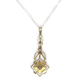 10k Yellow Gold Victorian Enameled Lavaliere Pendant with 14k Gold Chain #J7099