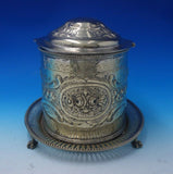 English Silverplate Biscuit Box Bead Border Claw Legs Floral Motif w/Lock #3131