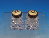 Norwegian Sterling Silver Glass Salt Pepper Shaker Set Yellow Enamel (7437)