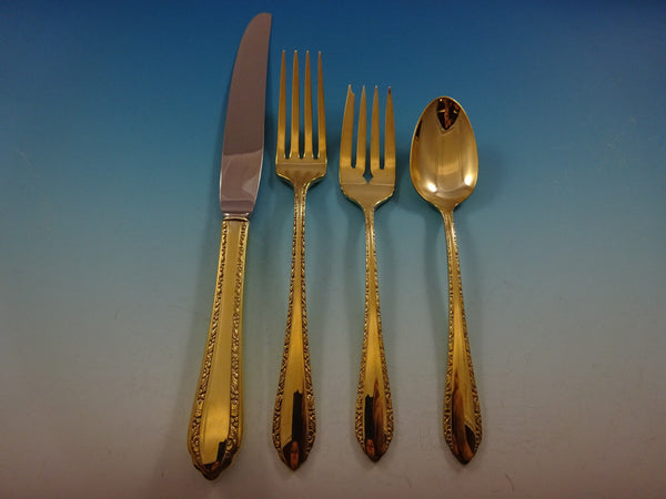 Wild Flower Gold by Royal Crest Sterling Silver Flatware Service Set 12 Vermeil