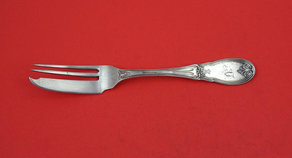 James Watt Coin Silver Pie Fork 3-tine marked patent 1850 fancy leaf motif 7"