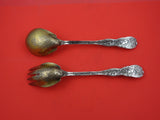 Chrysanthemum by Tiffany Co Sterling Silver Salad Serving Set 4-tine GW 10 1/2"