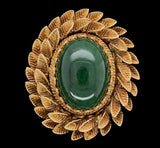 14k Yellow Gold Oval Green Nephrite Jade Leaf Wreath Pin Jewelry (#J7041)