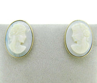 14k Yellow Gold Carved Genuine Natural Opal Cameo Earrings (#J3020)