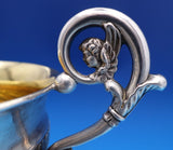 French Sterling Silver Cup and Saucer 2pc GW Winged Cherub Applied Border #8422