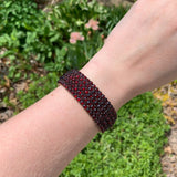 Genuine Natural Bohemian Garnet Bangle Bracelet with Nine Rows Extra Wide #J7251