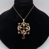 9k Yellow and Rose Gold Lavaliere Pendant with Genuine Natural Garnets (#J5697)