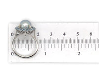 14k White Gold 9mm Blue Akoya Pearl and Aquamarine Ring Size 7 Jewelry (#J7067)