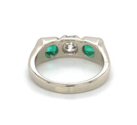 14k White Gold Genuine Natural Emerald Diamond 3-Stone Ring w/GIA Report #J6810