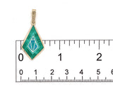 14k Yellow Gold Genuine Malachite Opal Turquoise Inlay Intarsia Pendant (#J7436)