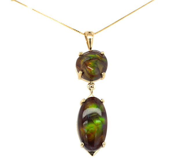 14k Yellow Gold 12 Carat TW Fire Genuine Natural Agate Pendant (#J7230)
