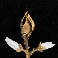 14k Yellow Gold Freshwater River Pearl Magnolia Branch Pin (#J5574)