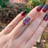 10k Yellow and White Gold Filigree Genuine Natural Amethyst Ring Flowers #J6346