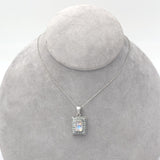 14k White Gold Rainbow Genuine Natural Moonstone Teal Sapphire Pendant (#J6260)