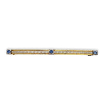 14k Gold Genuine Montana Sapphire Bar Pin w/Gillouche Engraving (#J6877)