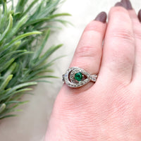 14k White Gold .32ct Genuine Natural Emerald and Diamond Ring Size 6.5 (#J7165)