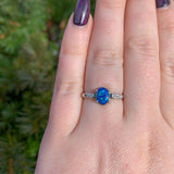 Platinum Australian Genuine Natural Black Opal and Diamond Ring Size 6.5 #J6546