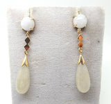 14k Gold White Jade Drop Earrings (#J3779)