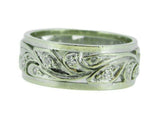 14k White Gold Carved Wide Eternity Band with Genuine Natural Diamonds (#J2260)
