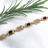 Deco Style 10k Yellow Gold Genuine Natural Black Onyx Filigree Bracelet (#J7551)
