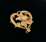 10k Yellow Gold Art Nouveau Watch Pin Flower with Pearl (#J5466)