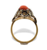 14k Gold Arts and Crafts Genuine Coral Cameo Ring Handwrought Flowers (#J7335)