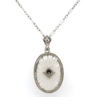 10k Gold Filigree Genuine Natural Rock Crystal Diamond Pendant Orig Chain #J7006
