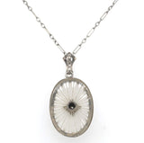 10k Gold Filigree Genuine Natural Rock Crystal Diamond Pendant Orig Chain #J7006