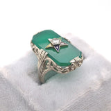 14k Gold Filigree Genuine Natural Green Onyx / Chrysoprase Diamond Ring (#J6213)