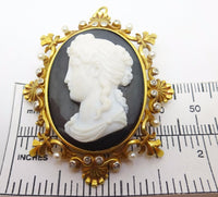 14k Yellow Gold High Relief Black and White Cameo Pin Pendant Jewelry (#J3418)
