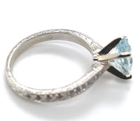 14k Gold Ring w/ Specialty Cut Genuine Natural Aquamarine Hand Engraved (#J6547)