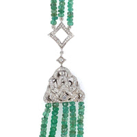 14k Gold 300 Carat Genuine Natural Emerald Bead Multi Strand Necklace (#J5399)
