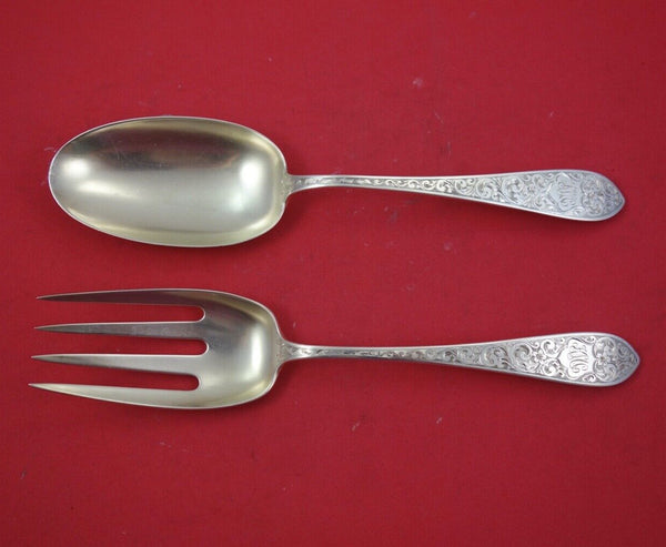 Colonial B Engraved by Whiting Sterling Silver Salad Serving Set GW 9 1/4"