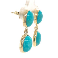 14k Gold Genuine Natural Kingman Turquoise Stud Dangle Earrings 7.39cttw #J6703