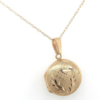 14k Yellow Gold Very Small Round Locket with Engraved Heart and Chain (#J6524)