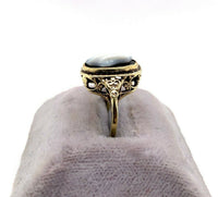 14k Yellow Gold Art Deco Filigree Genuine Natural Stone Cameo Ring (#J5412)