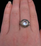 18k White Gold Hand Pierced Filigree Genuine Natural Moonstone Ring (#J5572)
