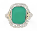10k White Gold Filigree Ring with Genuine Natural Green Onyx w/ Accents (#J6598)