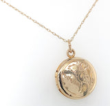 10k Yellow Gold Round Engraved Locket with 14k Chain Jewelry "Donjia" (#J6525)