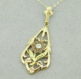 10k Tri-Color Genuine Natural Diamond Flower Pendant with 14k Chain (#J4320)