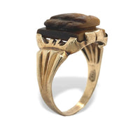 10k Gold Men's Genuine Tiger's Eye Quartz Double Warrior Cameo Ring (#J7061)