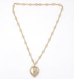 9k Top Victorian Heart Shaped Locket w/Paste Stones Gold Filled Chain (#J6519)