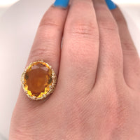 14k Yellow Gold Handmade Granulated Gold Genuine Natural Citrine Ring (#J5427)