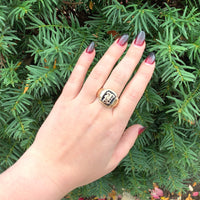 10k Yellow Gold Men's Genuine Natural Black Onyx Ring with Initial (#J6363)