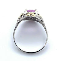 10k Gold Filigree Rose Cut Genuine Natural Pink Sapphire Ring (#J4975)